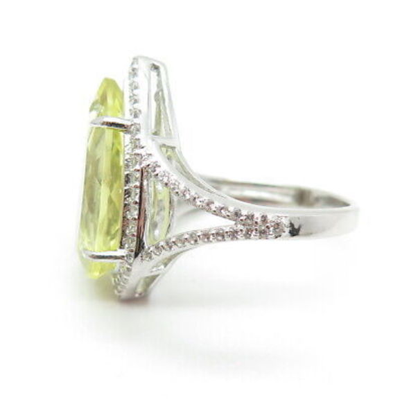 DSMK 925 Sterling Silver Real Pear-Cut Lemon Citrine & White Topaz Ring Size 7 - Picture 4 of 8
